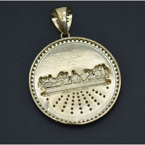 Real 10k Gold Last Supper Round Jesus Medallion Charm Pendant 30.5mm 7.2 gr - Picture 4 of 7